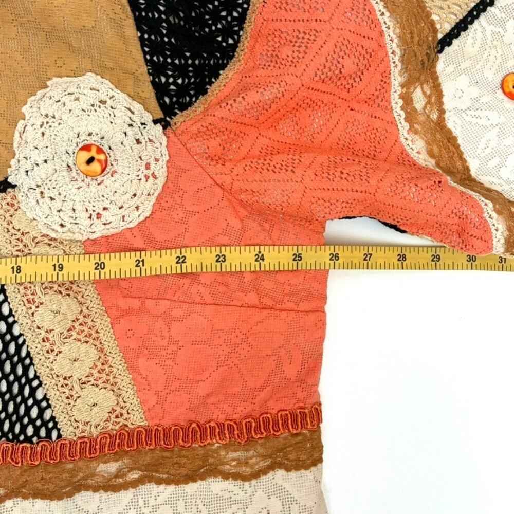 Vintage Crocheted Patchwork Lined Cotton Button U… - image 4